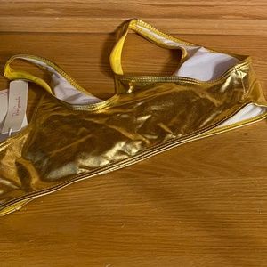 NWT Rose Swimsuits 2 Pc. Bikini Thong High Waist Metallic Gold Women's Small